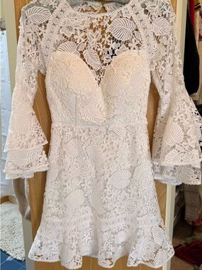 bebe White Lace Backless Fit-and-Flare Dress
